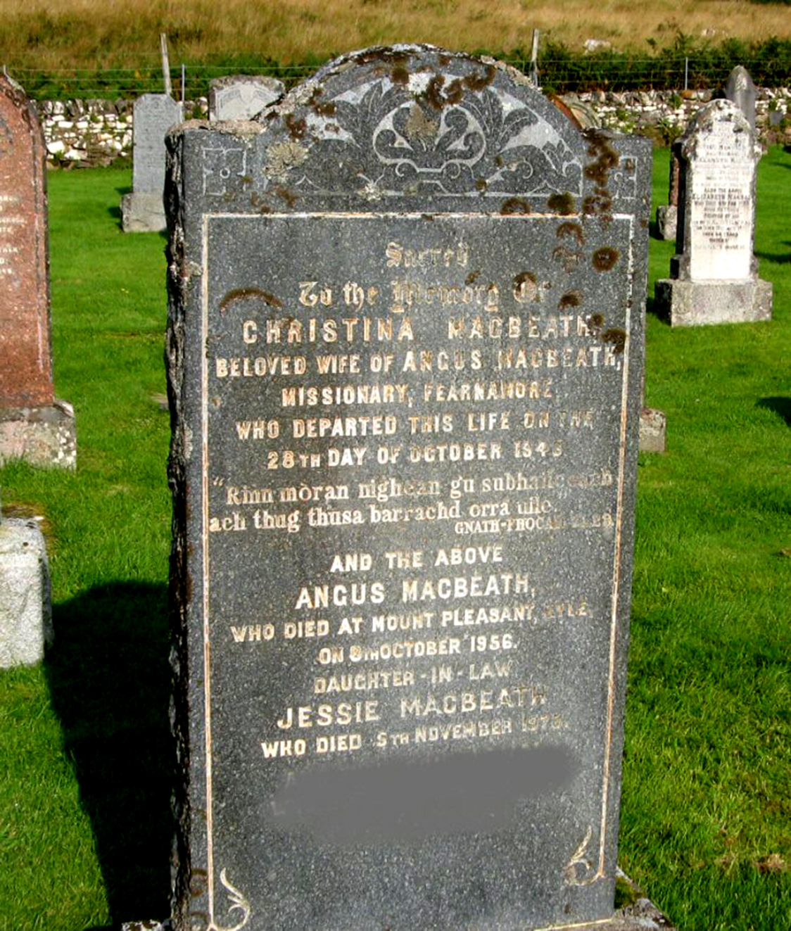 Photo of headstones/Angus MacBeath d1956 hdstn Applecross